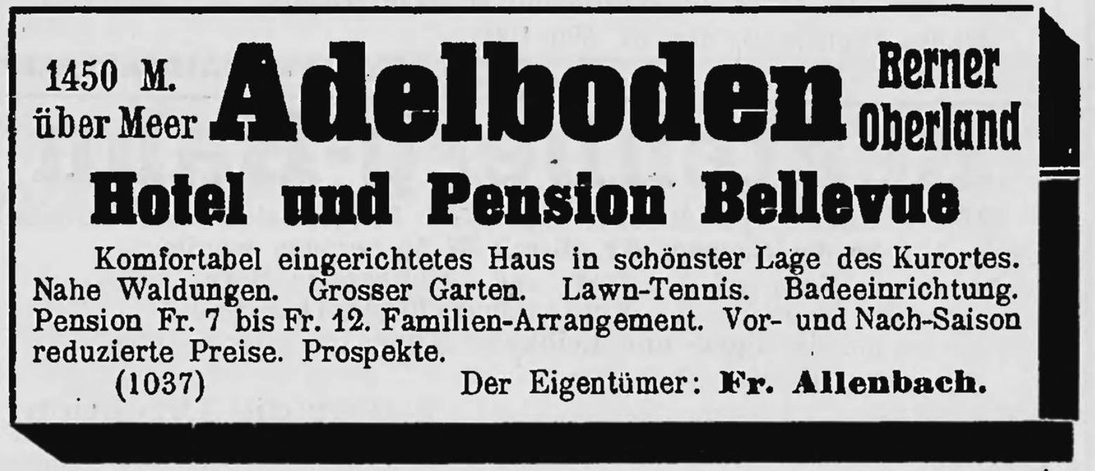 Zeitungsinserat Hotel und Pension Bellevue (SHA, Nr. 206, 1905)